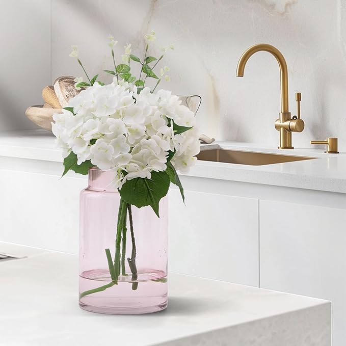 Large Glass Vase, 9 Inch Flower Vase, Glass Flower Vase for Bouquet, Wide Mouth Vase for Flowers, Pink Tall Vases, Large Vases for Home, Wedding, Living Room, Office Decor