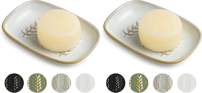 Miamolo Soap Dish Bar Cleaner Dish for Shower, Ceramic Soap Dishes for Large Soap Bar Shampoo or Sponge, Shower Soap Dish Soap Saver Tray for Bathroom Kitchen Sink, Easy to Clean (Pack of 2)