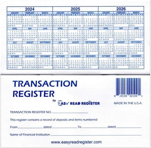Checkbook Registers - USA-Made Transaction Ledger | 24-26 Calendars, 18 Count