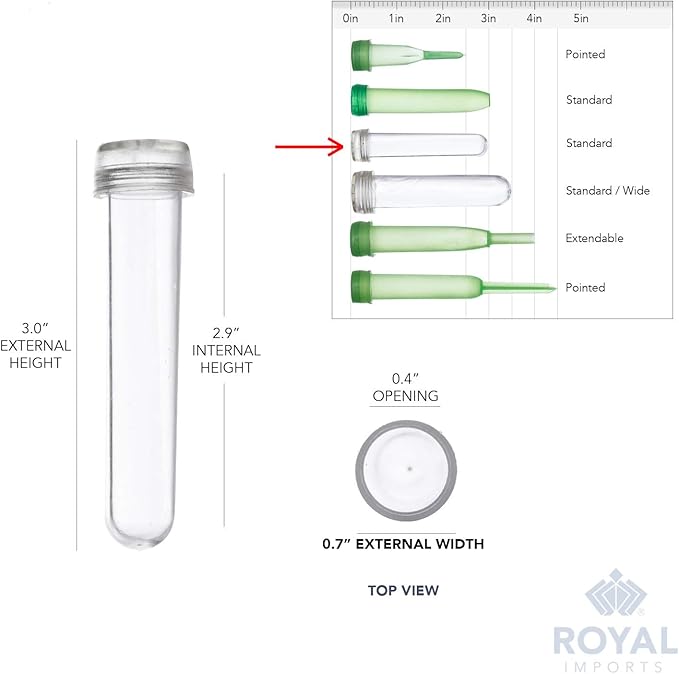 Royal Imports Floral Water Tubes with Caps – 3" Clear Plastic Flower Vials for Single Stem Roses, Buds, Bouquets – Standard Style, 1/2" Opening – 25 Pack