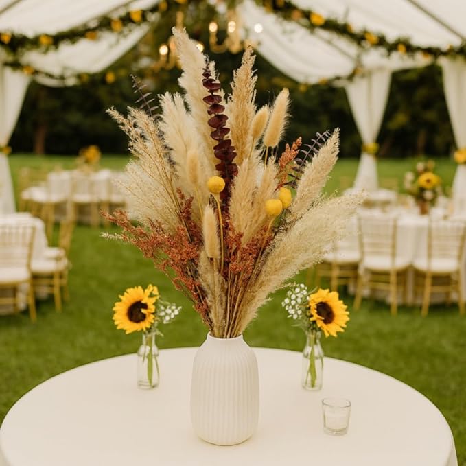 Musunny Dried Flower Bouquet,17" Fall Dried Flowers for Vase,Boho Pampas Grass Decor for Farhouse Home Room Office Decoration (Red)