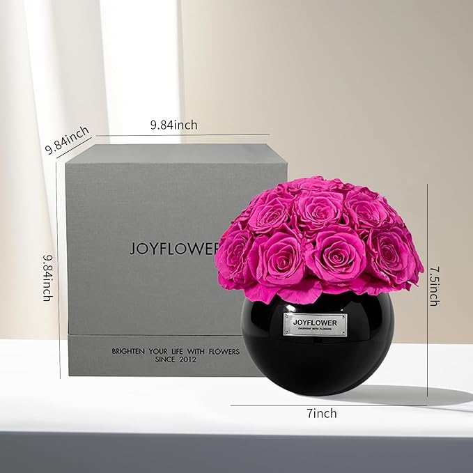 JoyFlower Preserved Flowers in Vase for Home Decor, Eternal Flower Real Roses with Glass Vase for Wedding House Bedroom Dining Living Room Office Table Centerpiece Decoration, Housewarming Party Decor