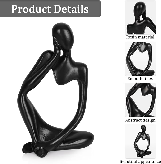 Sandstone Resin Thinker Style Abstract Sculpture Statue Collectible Figurines Home Office Bookshelf Desktop Decor (Small Black, 3pcs)