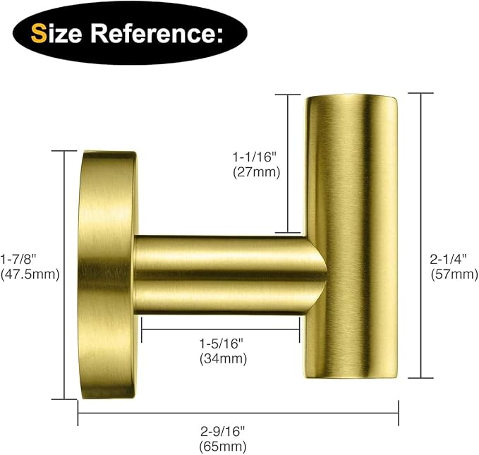 Nolimas Bathroom Towel Hooks SUS 304 Stainless Steel Coat Hook Round Clothes Towel Coat Robe Hook Cabinet Closet Door Sponges Holder for Bath Kitchen Garage Hotel,Wall Mounted,Brushed Gold,6Pack