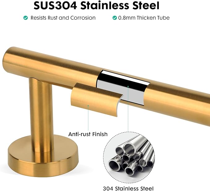 Modern 24 inch Towel Bar Brushed Gold,Stainless Steel Towel Racks for Bathroom Wall Mounted,Bathroom Towel Holder,Home Decor Towel Rod