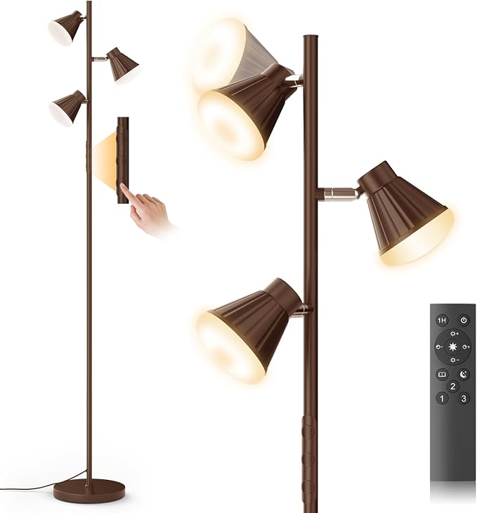SIBRILLE 36W LED Tree Floor Lamp, Dimmable Tall Standing Lamp with Remote & Touch Control, 4 Color Temperatures Bright Floor Lamp, 3 Rotatable Light Modern Floor Lamps