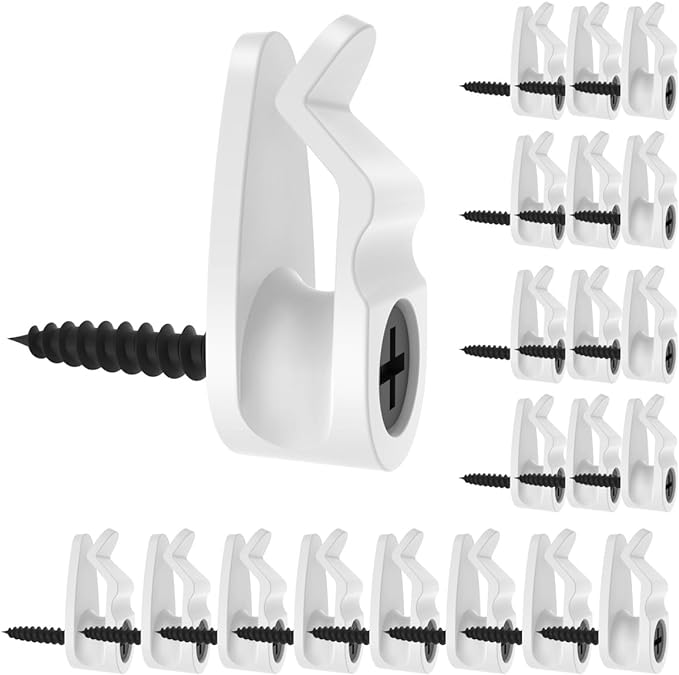 GEZIDEA String Light Hanger Hooks, Screw in Hooks for Hanging Christmas Lights, White, 50 Pack (Big)