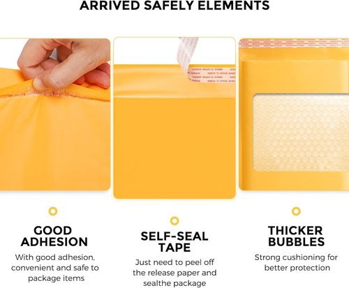 Fuxury Kraft Bubble Mailers - 8.5x12 Inch Self-Seal Padded Envelopes | 100 Pack, Strong Adhesion, Yellow