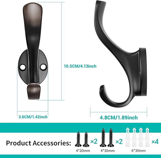 Coat Hooks Heavy Duty - Easy to Install Metal Towel Hooks Screw-in Wall Hooks for Hanging Hat, Towel, Key, Robe, Scarf, Bag, Cap (6 PCS Retro)
