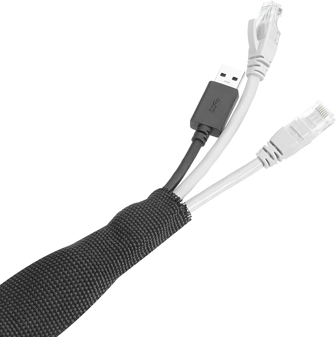 MECCANIXITY Braided Cable Sleeves Heat Shrinkable Fabric Sleeving, 7/8" 33ft Black 2:1 Ratio Heat Shrinkable Cord Protector for Harness Cable, Network Cable Protection, Cable Management