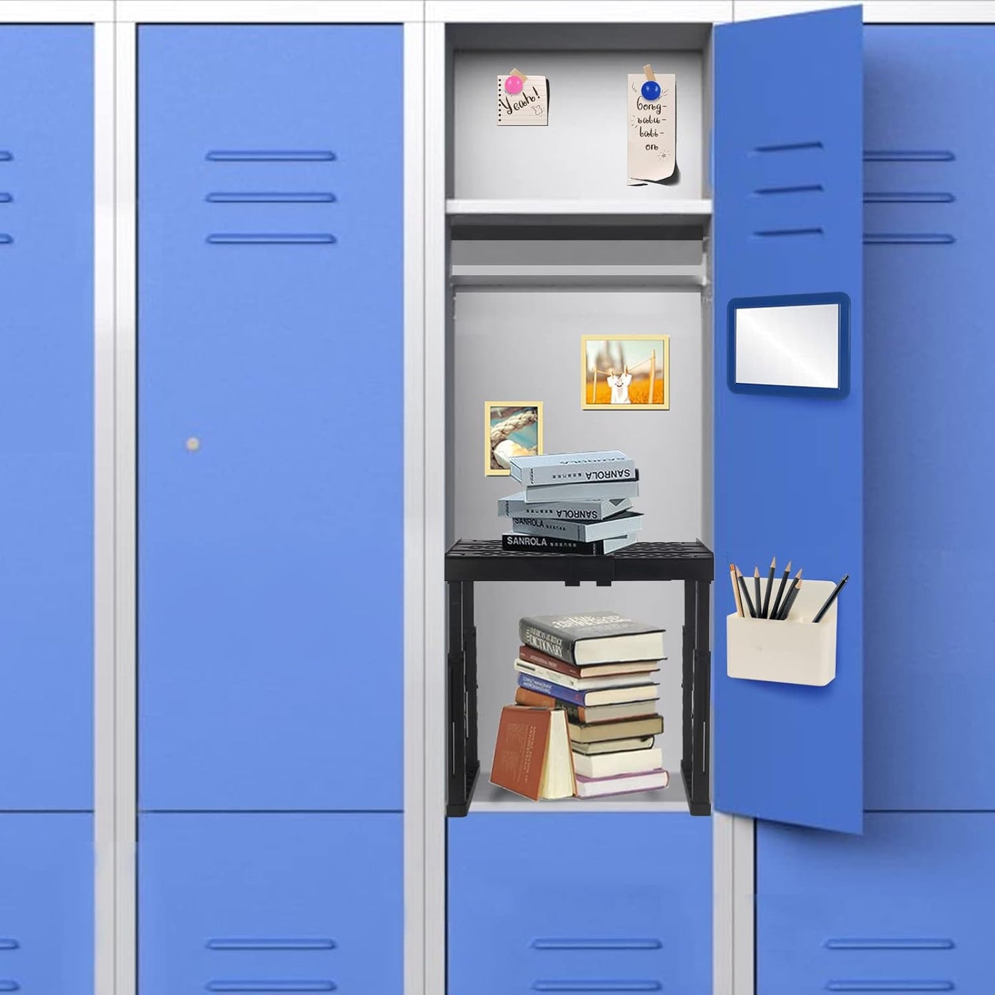 Svartur Locker Shelf - Adjustable Height & Width | Stackable Organizer for School & Gym Lockers - Black