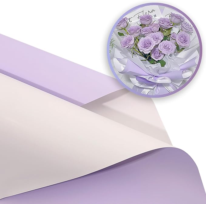 ZOOYOO Flower Wrapping Paper, Double-sided Florist Bouquet Wrapping Paper Floral Packaging for Wedding Birthday Engagement Graduation Presents DIY(Light Purple and White,20 Sheets)