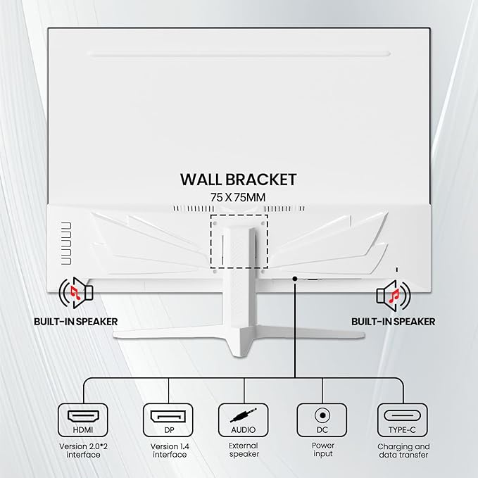 CRUA 28 Inch White Monitor, 4K UHD+ 3840×2560 IPS 60Hz Computer Monitors, 15:10 Aspect Ratio, 120% sRGB 10-Bit Color, Support FreeSync, Built-in Speakers, USB Type-C, HDMI 2.0 & DP 1.4, Wall Mountable