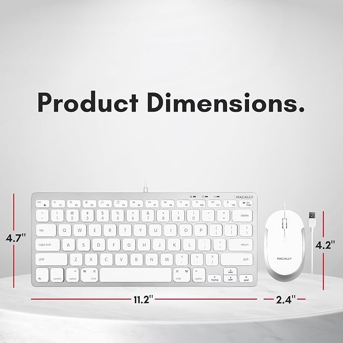 Macally USB Wired Keyboard and Mouse Combo for Mac and PC - Save Space with a Compact Small Apple Keyboard and Mouse for MacBook Pro/Air, iMac Mini/Pro