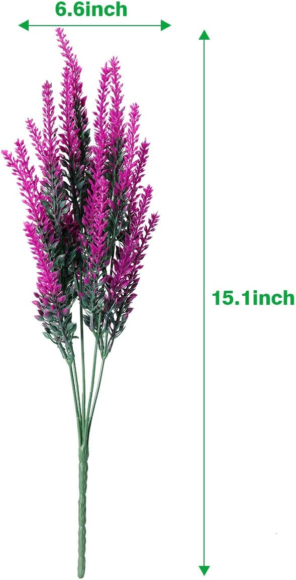 20 Bundles Artificial Lavender Flowers Outdoor UV Resistant Fake Flowers No Fade Faux Plastic Plants Garden Porch Window Box Decorating(Classic Fushia)