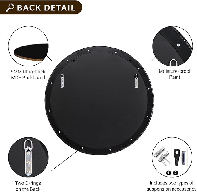 ANDY STAR Hand-Forged Round Mirror for Wall, 36 Inch Black Solid Steel Metal Frame Circle Mirror, Antique Hammered Rounded Bathroom Mirror for Living Room, Bedroom, Entryway, Vanity