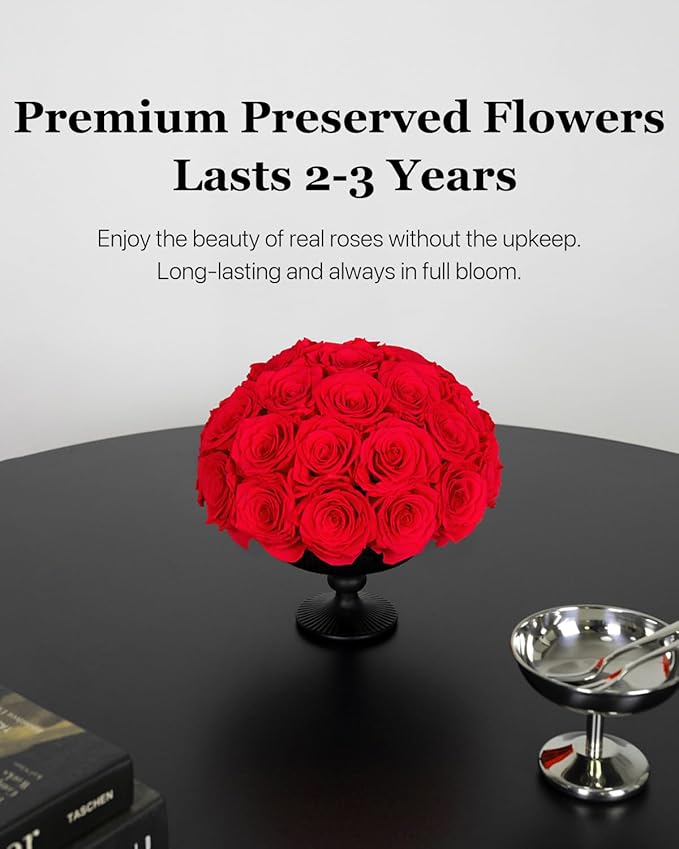 JoyFlower Preserved Flowers Vase Ceramic Decor, Red Eternal Flower Vases for Centerpieces, Forever Flower Decorations for Party Home Wedding Table Living Room Bedroom, Ceramic Flower Vase House Decor