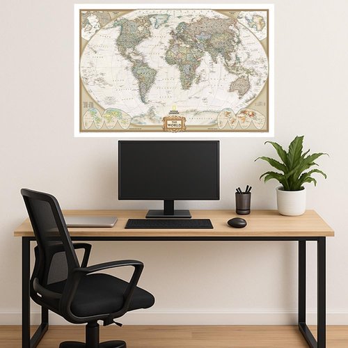 National Geographic World Executive Wall Map - Antique Style Art Print - 73 x 48 Inches - Extra Large
