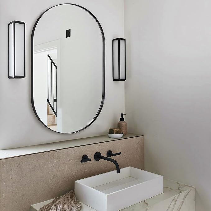 ANDY STAR Black Mirror Vanity, 24x36’’ Oval Mirrors for Bathroom, Black Oval Mirror, Pill Shaped Mirror, Vanity Mirrors Stainless Steel Metal Frame Wall-Mounted Ideal for Bathroom