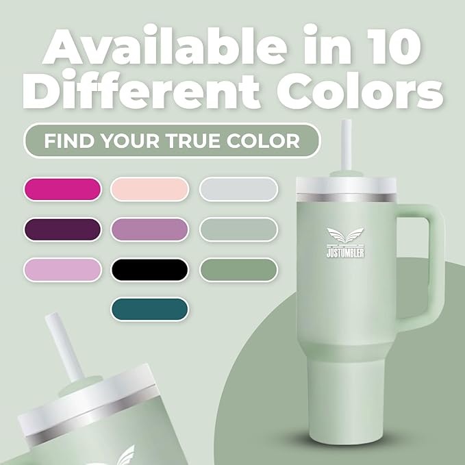 40 Oz Insulated Tumbler with Handle and Straw, Stainless Steel Coffee Travel Mug with Lid, Leak Proof Water Bottle with Accessories, Matcha Cream