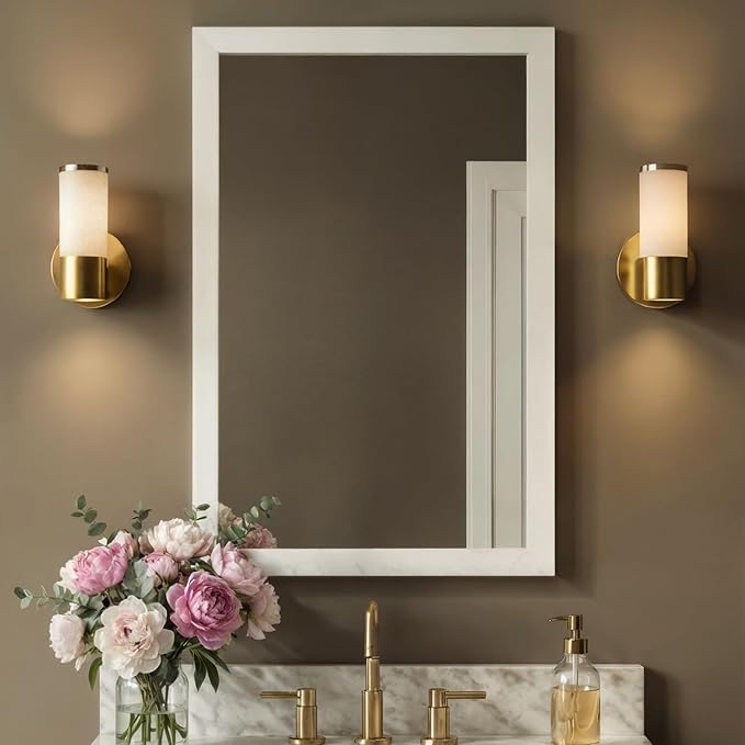 ARIEL Rectangular Wooden Mirror 24" x 36" in White, Flexible Horizontal/Vertical Hanging for Bathroom, Vanity, Entryway & Living Room Decor, Farmhouse Style