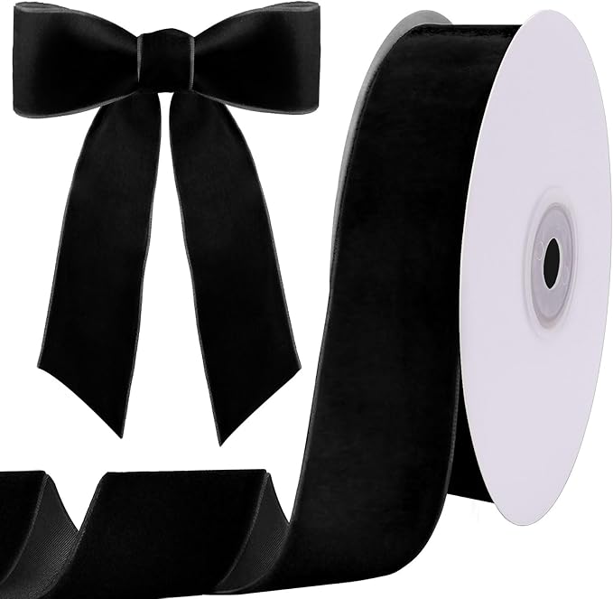 10 Yards Black Velvet Ribbon 1 1/2 Inch for Christmas Tree,Velvet Christmas Ribbon for Gift Wrapping Crafts Bow Wreath Holiday Decorations (Black)