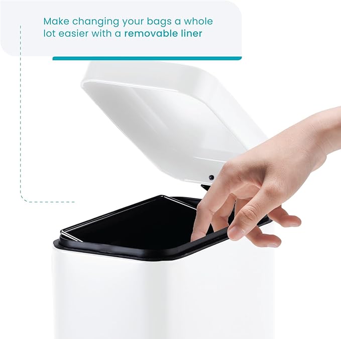 Home Zone Living 3-Pack 1.3 Gallon Small White Bathroom Trash Can with Lid and Step Pedal, Stainless Steel Wastebasket with Slim Design for Home and Office, 5 Liters