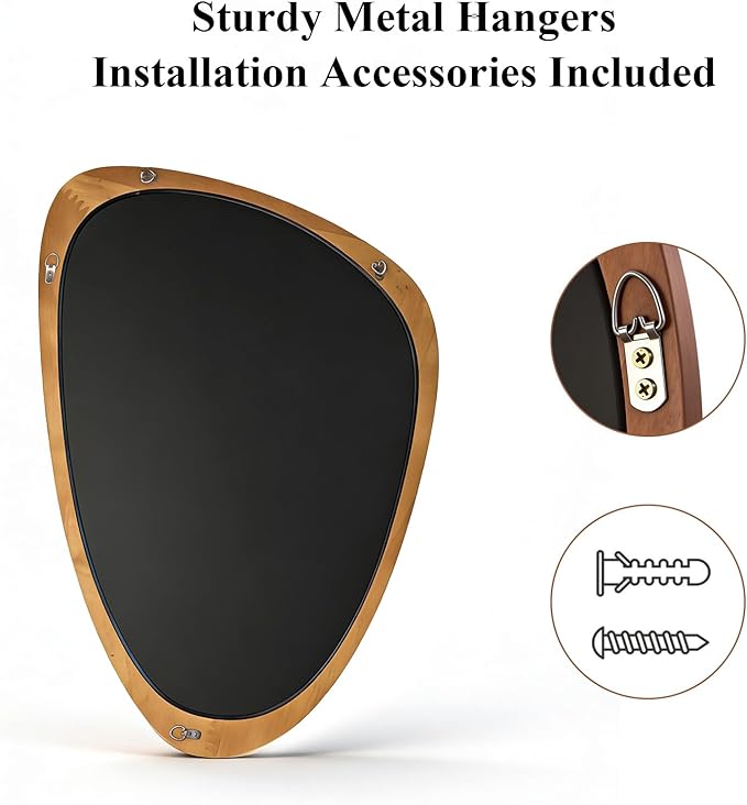 Ferytange Asymmetrical Wall Mirror Wood Frame, 36" H×28" W Modern Irregular Decorative Mirror, Unique Wall Art for Living Room Bedroom Entryway, Mid Century Modern Home Decor