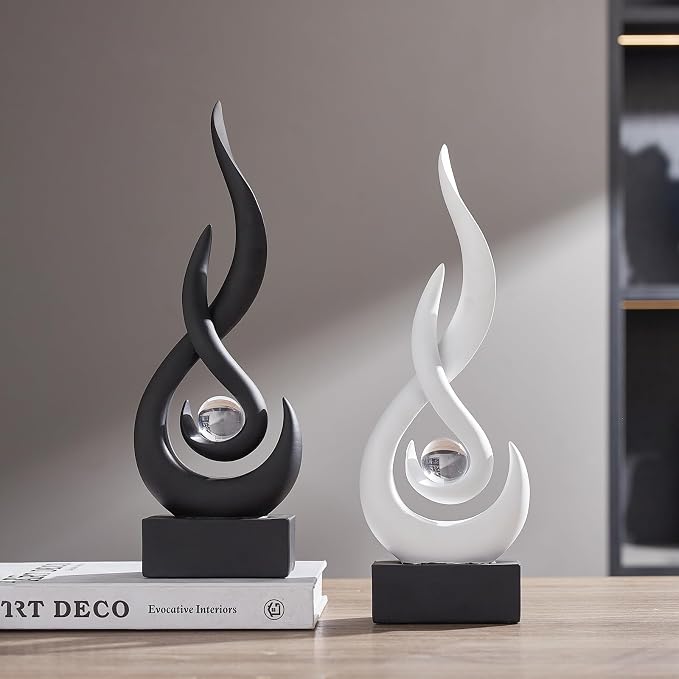 Modern Abstract Art Table Decoration,Resin Flame Statue Modern Centerpiece Ornaments for Living Room Great Gift Idea Home Decor,Collectibles (White)