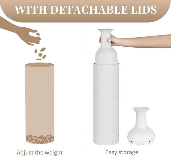 Sziqiqi White Tall Floor Vases: 27.6/21.7in Extra Large Metal Decorative Floor Vase - Set of 2 Big Boho Floor Vases for Pampas Grass Twigs - Oversized Floor Vase for Living Room Bedroom Home Corner