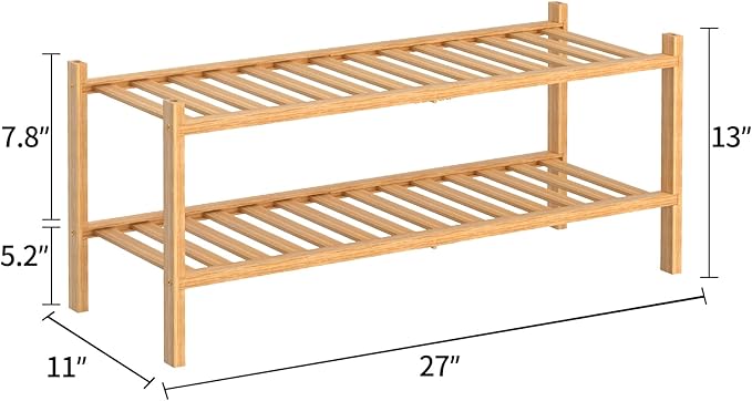 RONGJlA 2 Tier Bamboo Shoe Rack for Closet Free Standing Wood Shoe Shelf Storage Organizer for Entryway Small Space Stackable, Natural