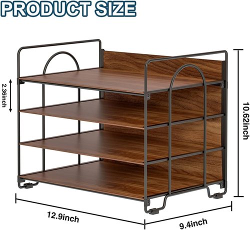 LUCYCAZ 4-Tier Paper Organizer - Stylish Wood & Metal Desk File Organizer for Home, Office, School | Black