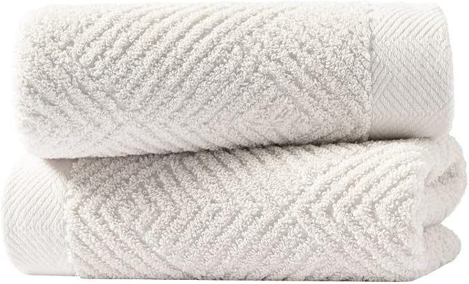 sense gnosis Lime White Hand Towel Set of 2 Super Soft Terry Striped Weave Pattern Ultra Absorbent 100% Cotton Bathroom Hand Towel 13 X 29 Inch, Beige