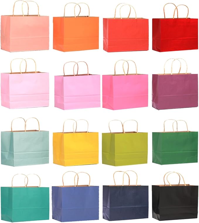 qiqee 13"x4.5"x10" Large Gift Bag with Handles Bulk 32PCS Gift Paper Bags 16 Different Senior Color Bags Multiple Uses (Wide Large)
