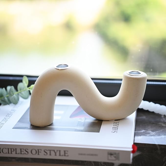 Ceramic Candle Holder, Modern Taper Candlestick Holder for Dining Table, Living Room Coffee Table, Candelabra for 2 Taper Candles