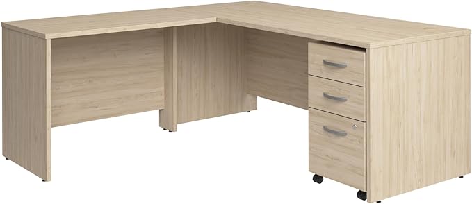 Bush Business Furniture 72W x 30D L Shaped Desk with Mobile File Cabinet, Corner Table and Drawers for Home or Professional Office, Studio C Collection, Natural Elm