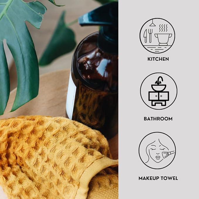 sea me at home Waffle Washcloths Set, 100% Turkish Cotton (Mustard)