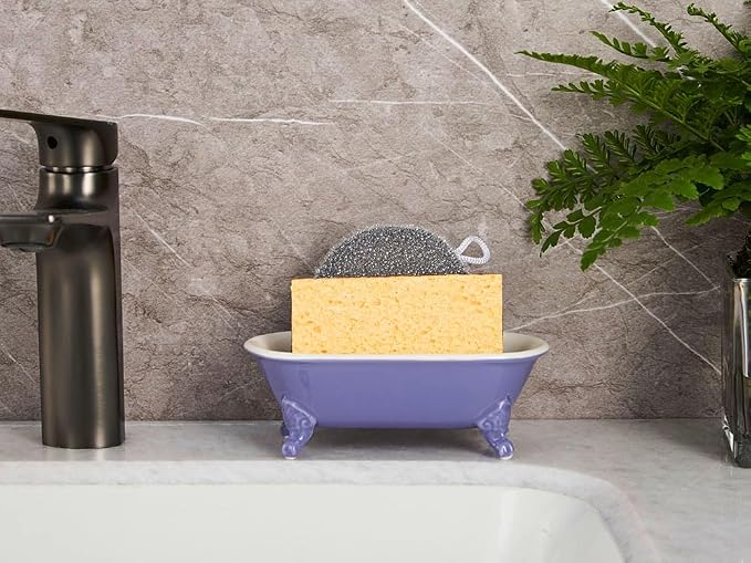 6.5" Ceramic Mini Decorative Clawfoot Bathtub Bar Soap Dish, Kitchen Sponge Holder and Shower Tray for Bathroom, 1 Pack(Jubilee)