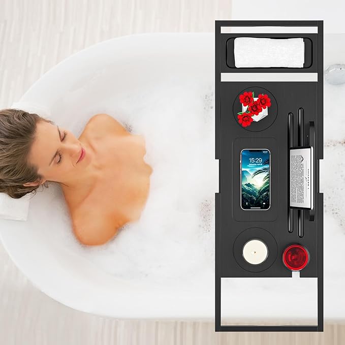 Banlilu Premium Bathtub Caddy Tray - Bath Tray - Bath Tub Tray Table for Bathtub - Bath Caddy Tray for Bathtub, Expandable Size, Fits Most Bath Tubs