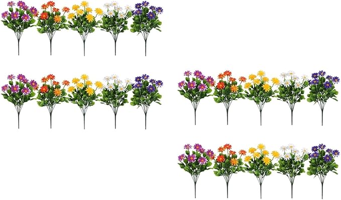 LOGOFUN 20pcs Artificial Chrysanthemum Daisy Bouquet Faux Plastic Flowers for Home Garden Decor