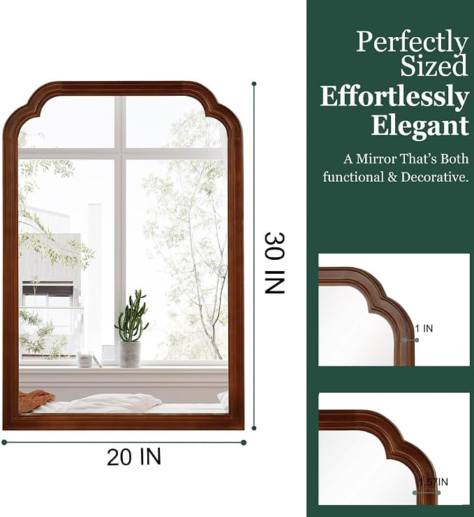 Elountik 20x30 Inch Black Walnut Solid Wood Frame Round Corner Decorative Mirror for Bedroom, Bathroom, Living Room, Entryway Home Decor