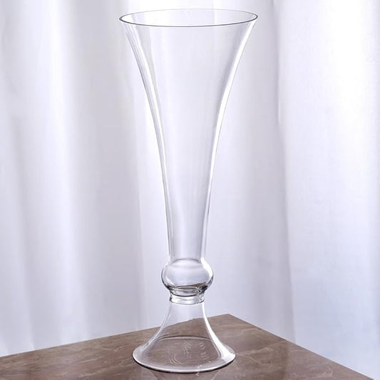 4 pcs 18" Tall Clear Glass Trumpet Vases for Wedding Centerpieces | 18 Inches Planter Flowers Container for Party Event Home Decorations Cheap Bulk Supplies for Reception & Table Display