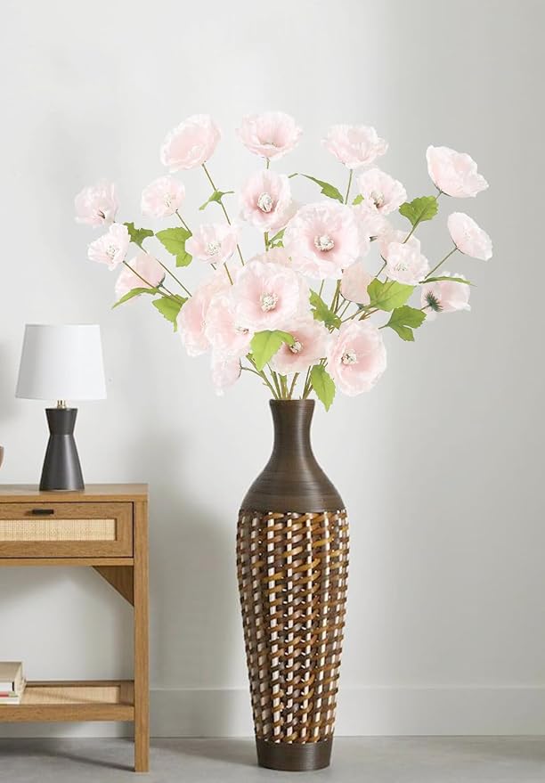 Poppies Flowers Artificial Silk Flowers 32in 6PCS Artificial Poppies Pink Flowers for Wedding Home Party Table Centerpiece Arrangement Decoration (Pink)