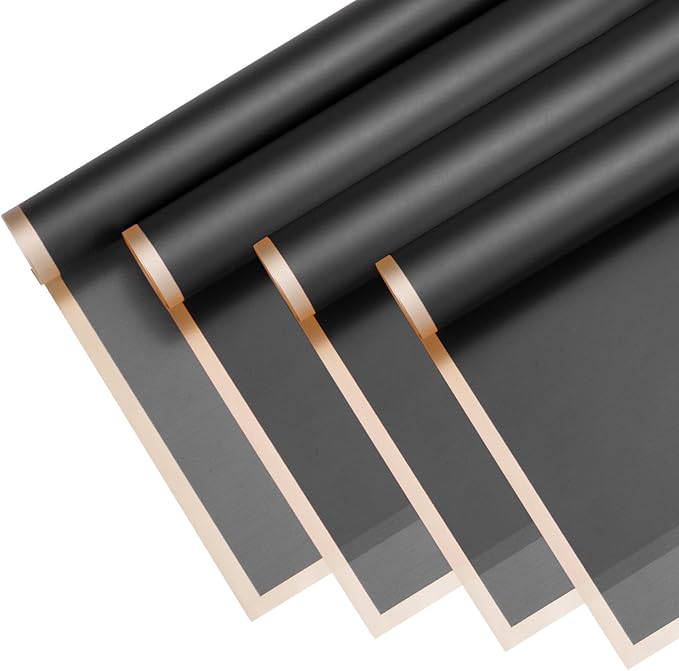 M METERXITY 20 Sheets Flower Wrapping Paper Bouquet, 23 Inch Dark Black Gold Edge Waterproof Floral Wrapping Paper Flower Packaging DIY for Wedding/Party/Birthday/Gift Bouquet Wrap Paper