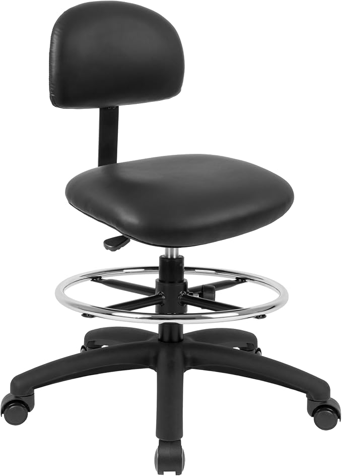 Chair Master FSS Series Square seat (19"-27") seat Height Chair. Vinyl-for Office, Garage, Desk, Shop, Computer, Doctor, Medical, Easy to Clean! 18" Footring (Black, Mid Stool, Self Braking Casters)