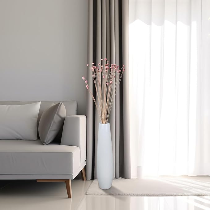 Ceramic White Floor Vase 17.7 Inches Tall Flower Holder Decorative Large Vases for Table Centerpieces Shelf Home Decor Living Room Branches Sky-Dried Flower Arrangement Simple Decorative