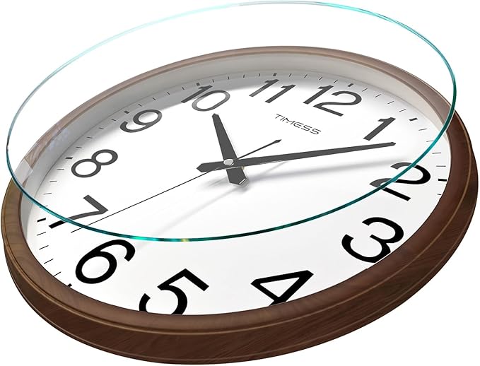 TIMESS Wall Clock, Classic Wood Style Finish, 16 Inch Non-Ticking Silent Battery Operated Analog Clock, Ideal Retro Decor for Home, Bedroom, Living Room, Kitchen, Bathroom, Office(Wood Brown)