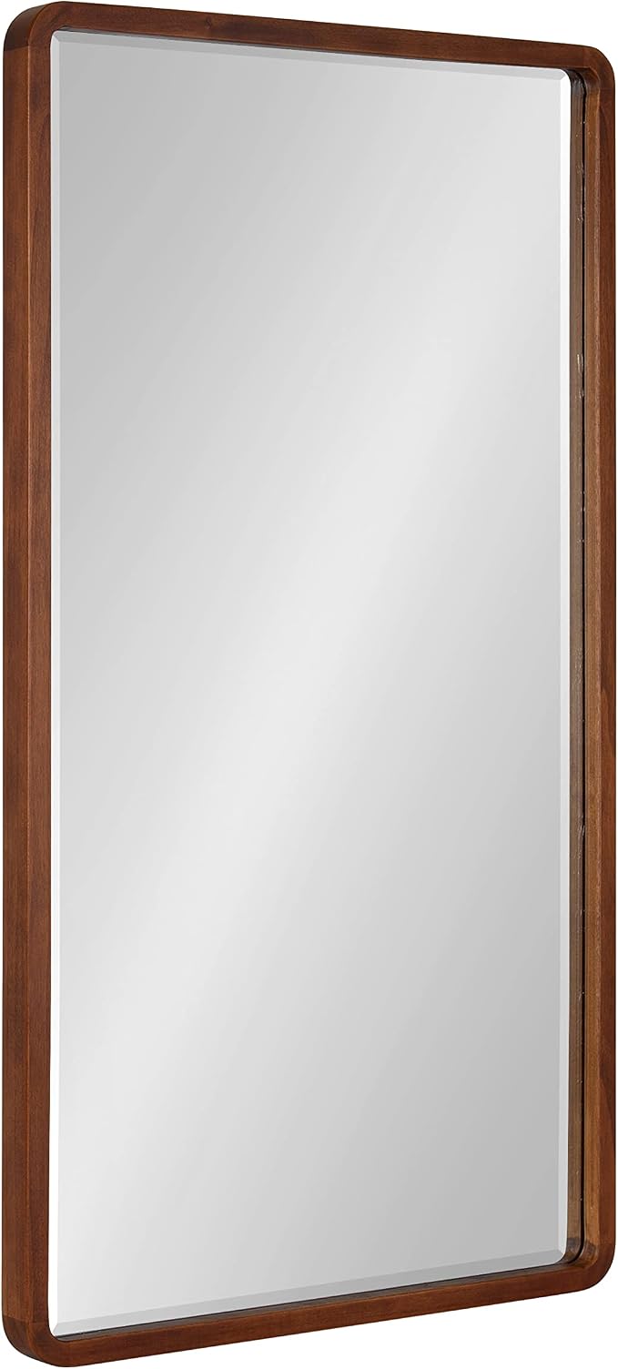 Kate and Laurel McLean Modern Wood Framed Rounded Rectangle Wall Mirror, 20 x 36, Walnut Brown, Decorative Round Rectangular Mirror for Contemporary Wall Decor