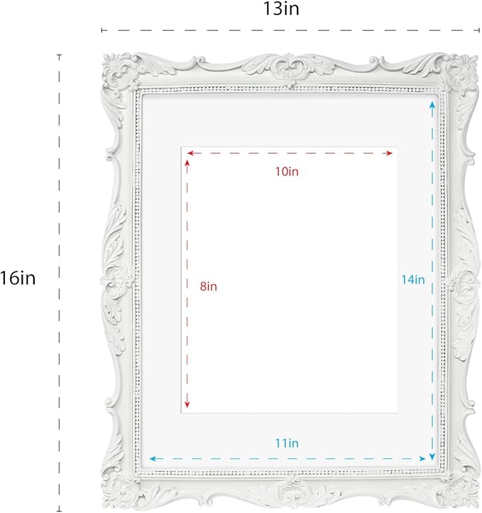 Laura Ashley 11x14 White Ornate Textured Hand-Crafted Resin Picture Frame, Wall Mount, Decorative Floral Design Home Décor, Photo Gallery, Art, More (White, 11x14 (Matted 8x10))