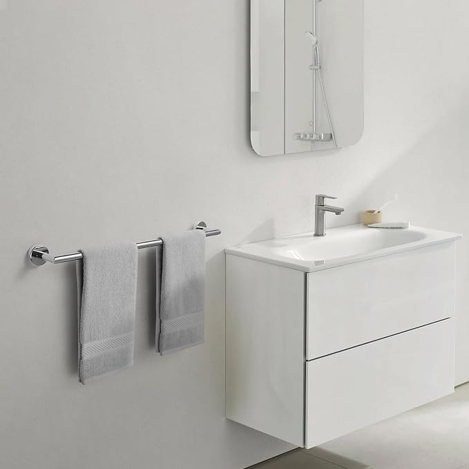 JunSun Polished Chrome Bath Towel Bar 24 Inch Bathroom Towel Rack Towel Holder Modern Home Decor Towel Rod Bathroom Hardware Chrome Towel Hanger Towel Rail Towel Shelf Single Towel Bars Wall Mounted
